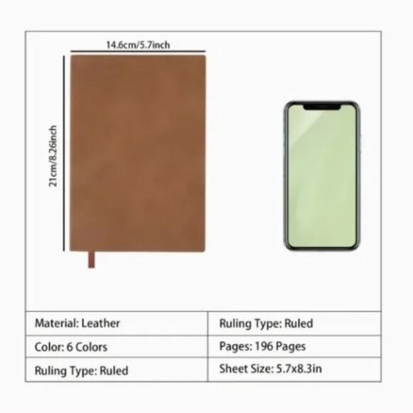 Black A5 Leather Soft Cover Journal Notebook - Picture 2 of 6